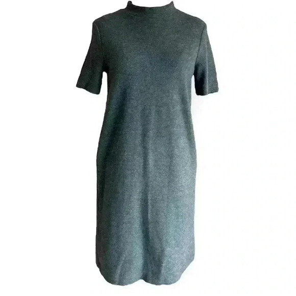 ZARA TRAFALUC Gray High Neck Short Sleeve A Line Midi Dress Size Small - NWOT - Picture 1 of 6